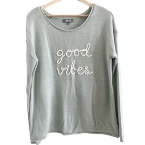 Marled Knit Sweater Good Vibes Sweater Scoop Neck Seafoam Green